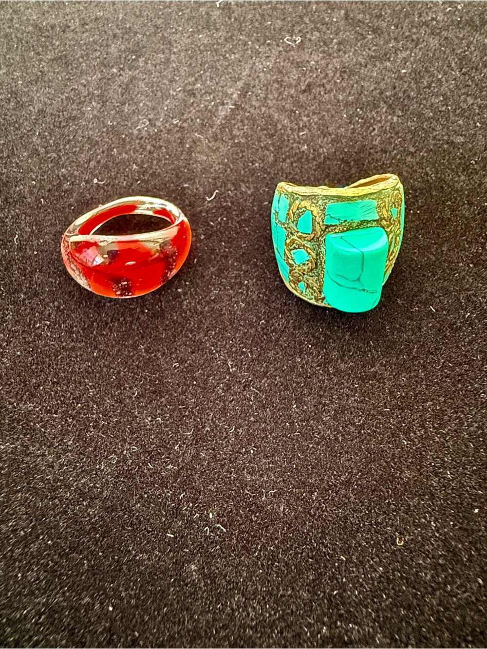 Turquoise Statement Ring and Red Glass Dome Ring